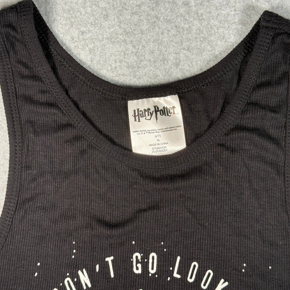 Harry Potter Trouble Usually Finds Me Graphic Tank Top Black XL Ribbed Knit - Picture 3 of 7